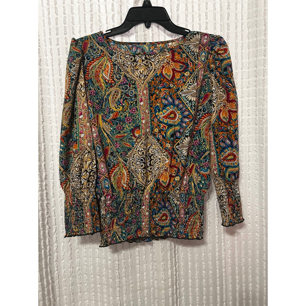 SHEIN Women Paisley Print Smocked Waist Long Sleeve Blouse Multicolor Size S